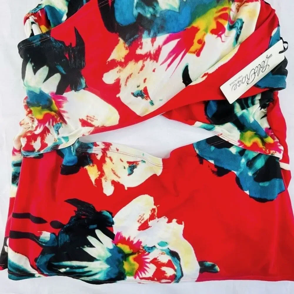 Lela Rose Cacique Tankini Womens 40D Swim Bra Red Floral Summer Vacation NEW!